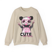 Cute But Feral, Possum in Pink Bibs – Gildan Heavy Blend | Trendy Women’s Soft Sweatshirt. Direct to Garment. Printed & Shipped in the USA. Unisex Sizes.