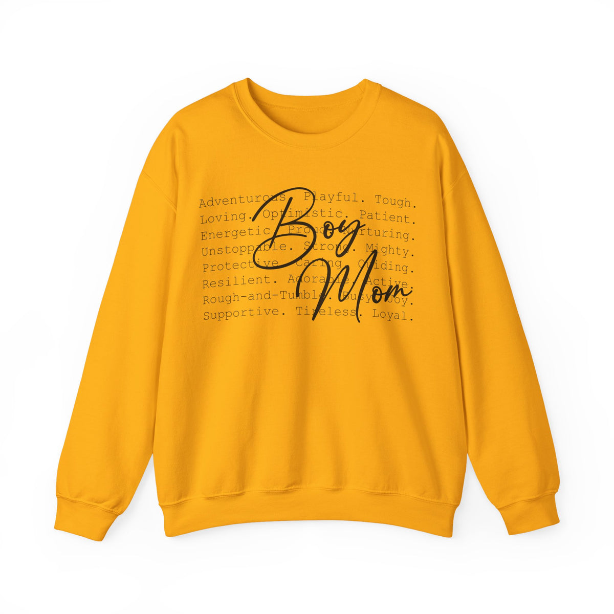 Boy Mom Typography – Gildan Heavy Blend | Trendy Women’s Soft Sweatshirt. Direct to Garment. Printed & Shipped in the USA. Unisex Sizes.