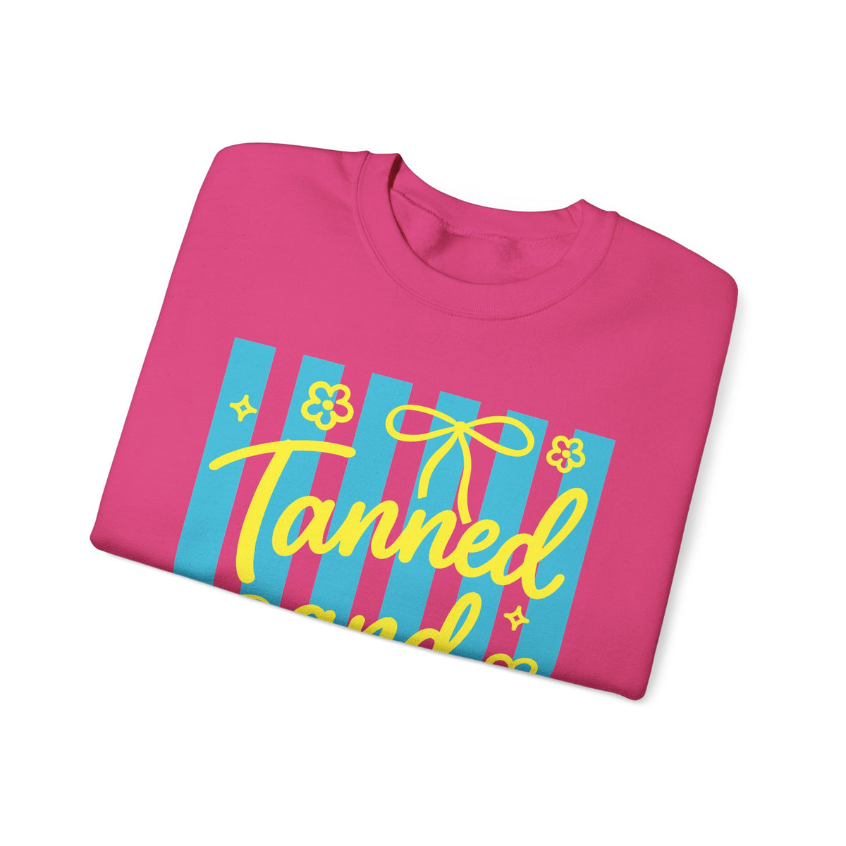 Tanned and Tipsy – Gildan Heavy Blend | Trendy Women’s Soft Sweatshirt. Direct to Garment. Printed & Shipped in the USA. Unisex Sizes.