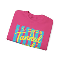 Tanned and Tipsy – Gildan Heavy Blend | Trendy Women’s Soft Sweatshirt. Direct to Garment. Printed & Shipped in the USA. Unisex Sizes.