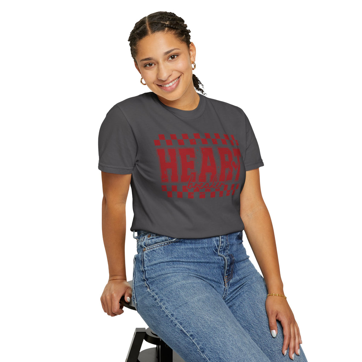 Heart Breaker, Red Checkered Distressed - Comfort Colors | Trendy Women's T-Shirt. Direct to Garment. Printed & Shipped in the USA. Unisex Sizes.