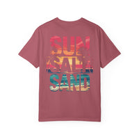 Sun Salt Sand, Beach Sunset - Front & Back Print - Comfort Colors | Trendy Women's and Men's T-Shirt. Direct to Garment. Printed & Shipped in the USA. Unisex Sizes.
