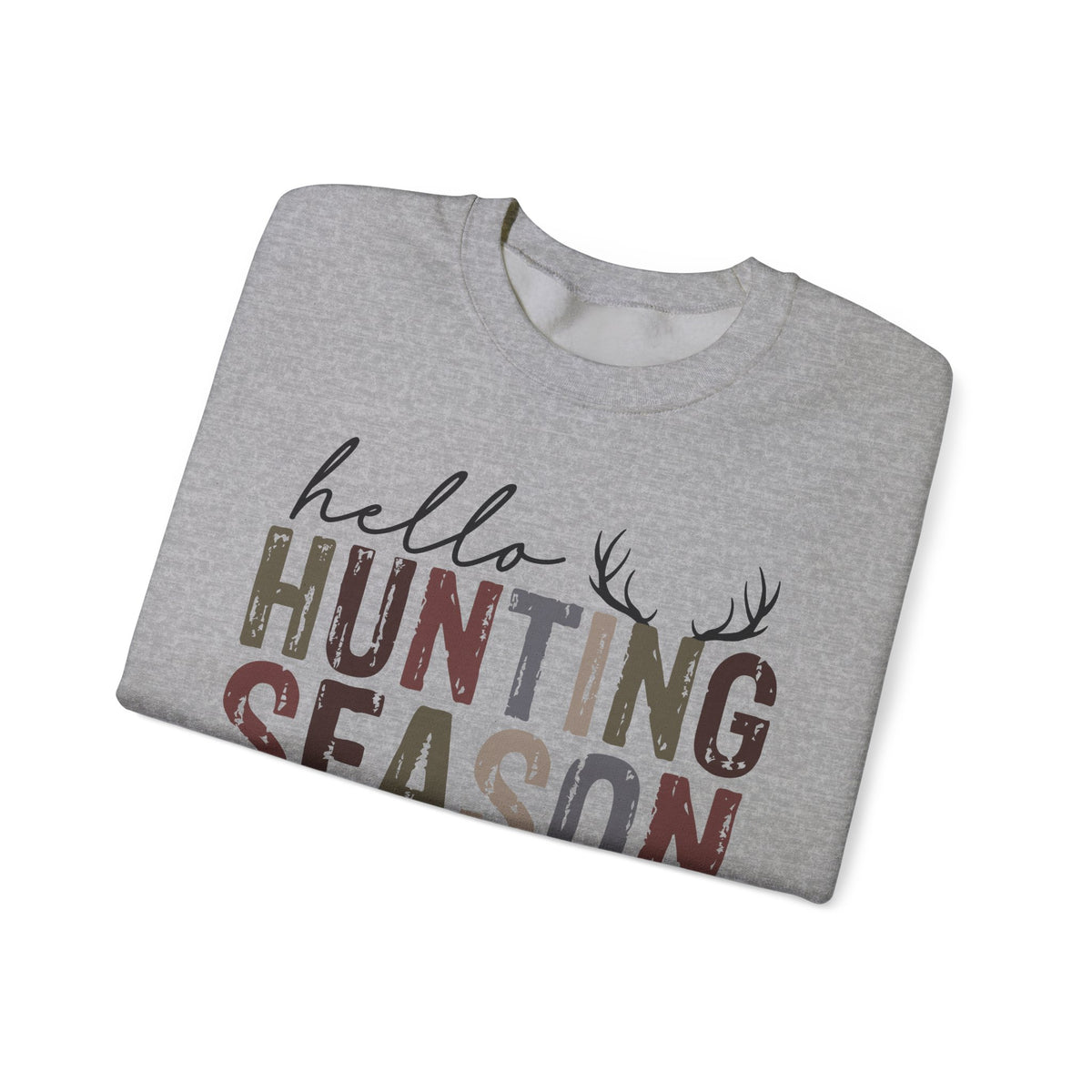 Hello Hunting Season Goodbye Husband Camouflage Wife – Gildan Heavy Blend | Trendy Women’s Soft Sweatshirt. Direct to Garment. Printed & Shipped in the USA. Unisex Sizes.