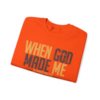 When God Made Me "This'll Be Fun" Christian Faith Distressed – Gildan Heavy Blend | Trendy Women’s and Men's Soft Sweatshirt. Direct to Garment. Printed & Shipped in the USA. Unisex Sizes.