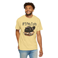 If I Fits I Sits, Cat in a Box - Comfort Colors | Trendy Women's and Men's T-Shirt. Direct to Garment. Printed & Shipped in the USA. Unisex Sizes.