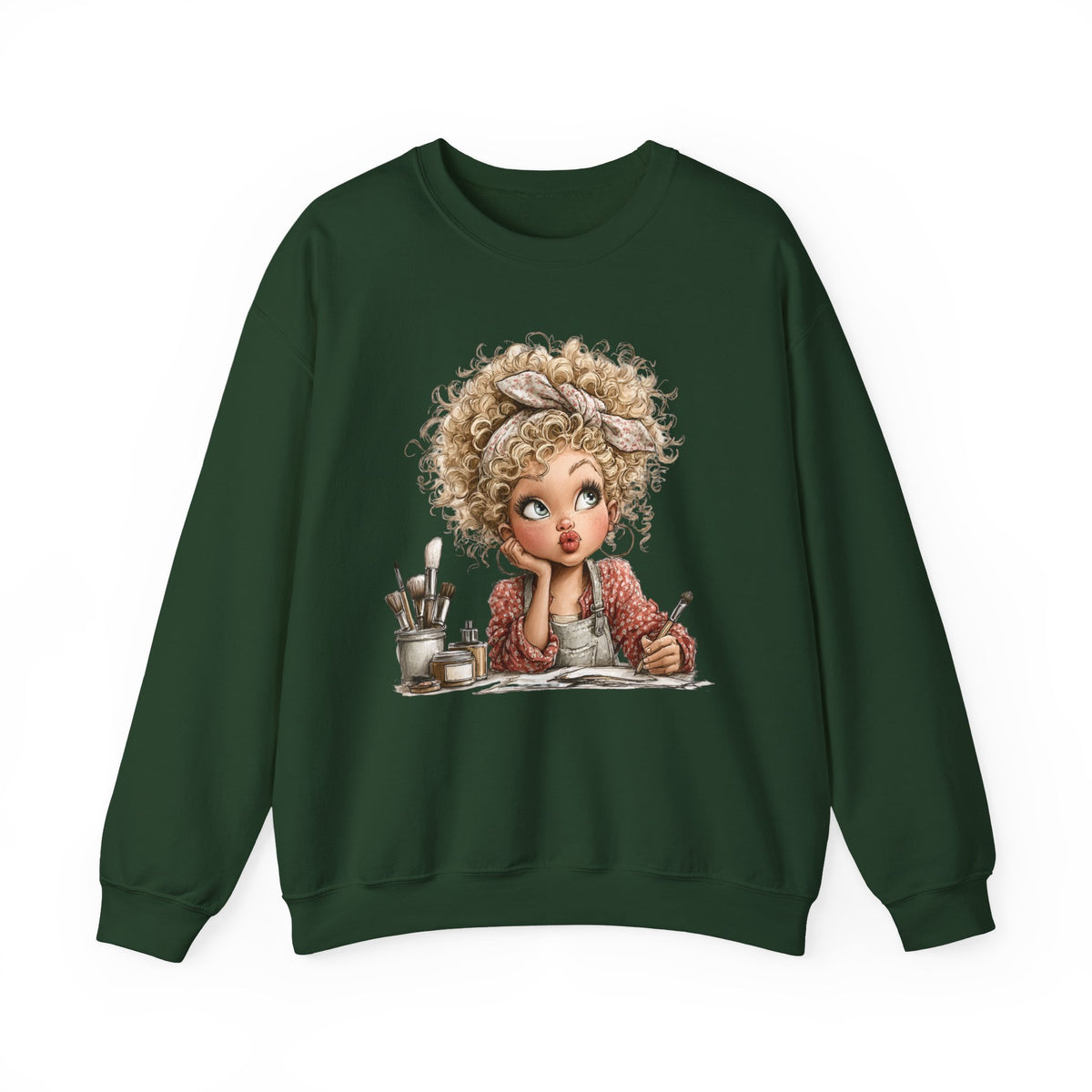 Cute Artist Curly Girl – Gildan Heavy Blend | Trendy Women’s Soft Sweatshirt. Direct to Garment. Printed & Shipped in the USA. Unisex Sizes.