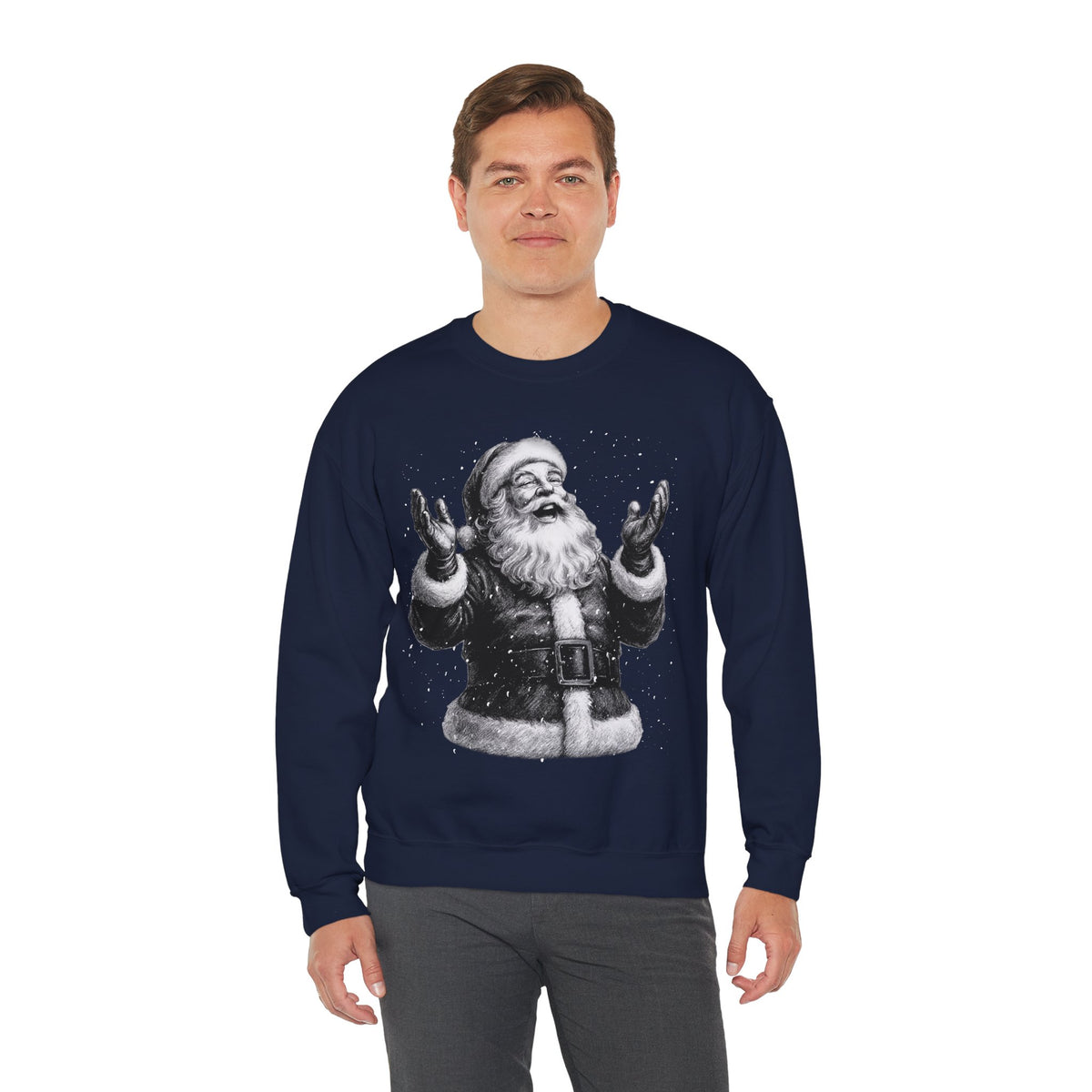 Joyful Santa - Black and White Vintage – Gildan Heavy Blend | Trendy Women’s and Men's Soft Sweatshirt. Direct to Garment. Printed & Shipped in the USA. Unisex Sizes.