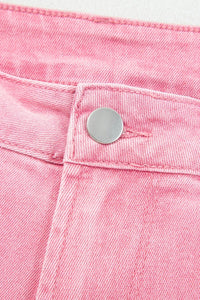 Dolly Pink Acid-Washed Cropped Wide Leg Jeans