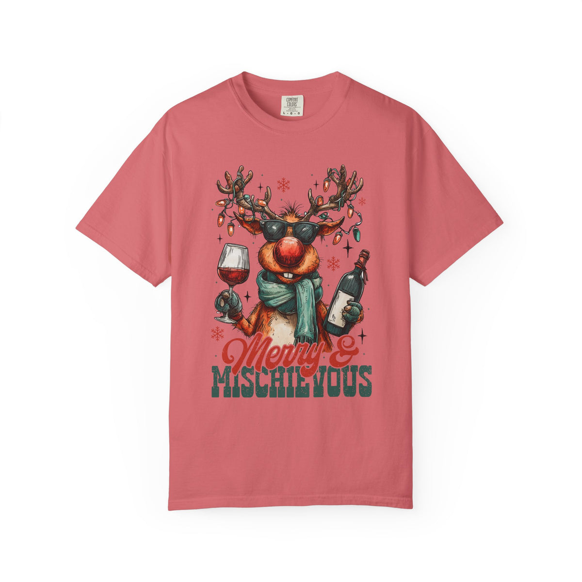 Merry & Mischievous Reindeer - Comfort Colors | Trendy Women's and Men's T-Shirt. Direct to Garment. Printed & Shipped in the USA. Unisex Sizes.
