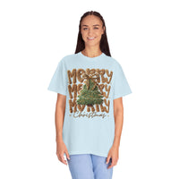 Merry Merry Merry Christmas, Faux Latch Hook Yarn - Comfort Colors | Trendy Women's T-Shirt. Direct to Garment. Printed & Shipped in the USA. Unisex Sizes.