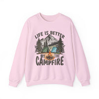 Life is Better By the Campfire – Gildan Heavy Blend | Trendy Women’s and Men's Soft Sweatshirt. Direct to Garment. Printed & Shipped in the USA. Unisex Sizes.