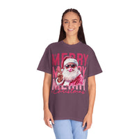 Pink Merry Christmas Bubblegum Santa - Comfort Colors | Trendy Women's T-Shirt. Direct to Garment. Printed & Shipped in the USA. Unisex Sizes.