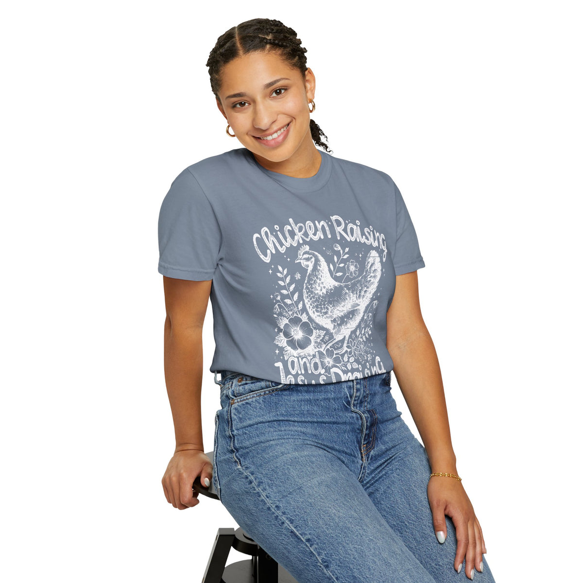 Chicken Raising and Jesus Praising - Comfort Colors | Trendy Men's and Women's T-Shirt. Direct to Garment. Printed & Shipped in the USA. Unisex Sizes.