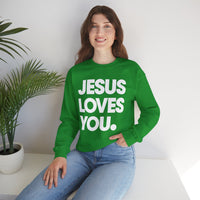 Jesus Loves You – Gildan Heavy Blend | Trendy Women’s and Men's Soft Sweatshirt. Direct to Garment. Printed & Shipped in the USA. Unisex Sizes.