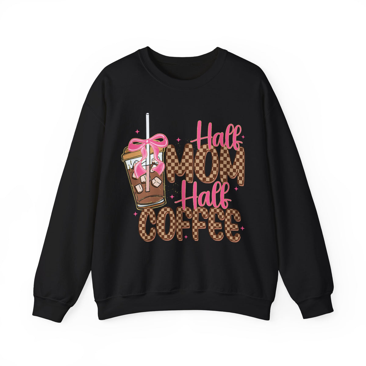 Half Mom Half Coffee, Cute Leopard Print Coffee Design – Gildan Heavy Blend | Trendy Women’s Soft Sweatshirt. Direct to Garment. Printed & Shipped in the USA. Unisex Sizes.