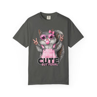 Cute But Feral, Squirrel in Pink Bibs - Comfort Colors | Trendy Women's T-Shirt. Direct to Garment. Printed & Shipped in the USA. Unisex Sizes.