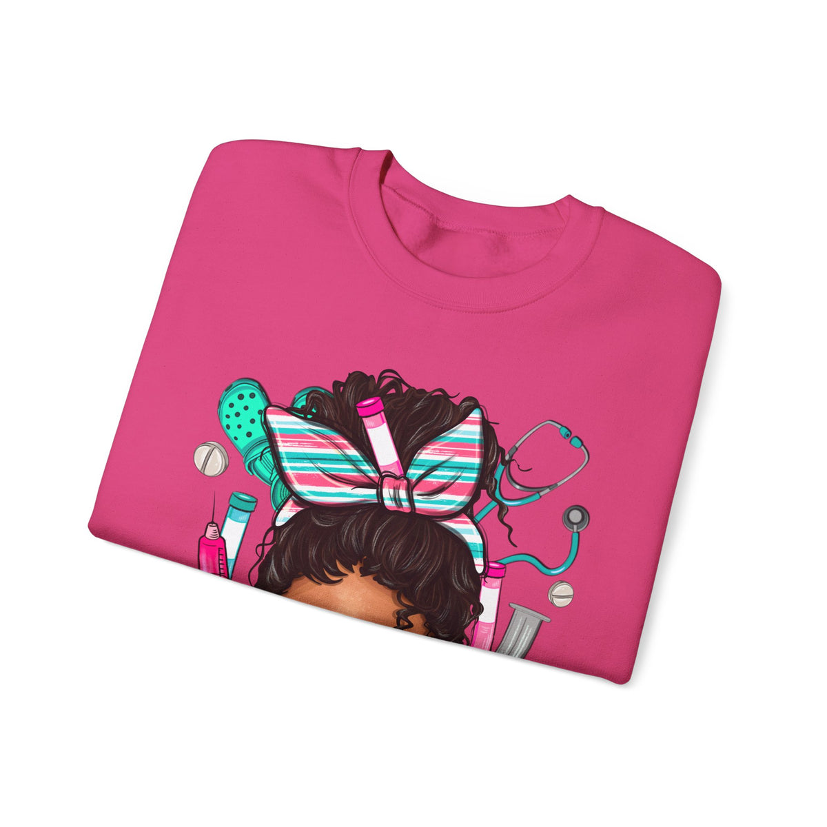 Phlebotomist Life, Messy Bun – Gildan Heavy Blend | Trendy Women’s Soft Sweatshirt. Direct to Garment. Printed & Shipped in the USA. Unisex Sizes.