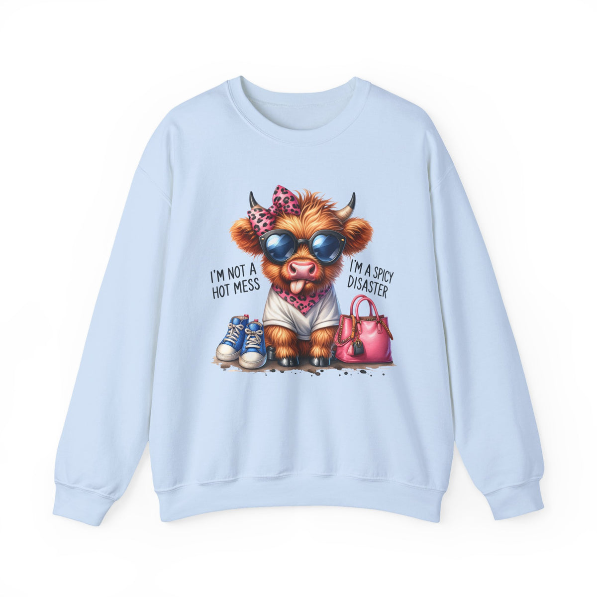 I’m Not a Hot Mess, I’m a Spicy Disaster – Gildan Heavy Blend | Trendy Women’s Soft Sweatshirt. Direct to Garment. Printed & Shipped in the USA. Unisex Sizes.