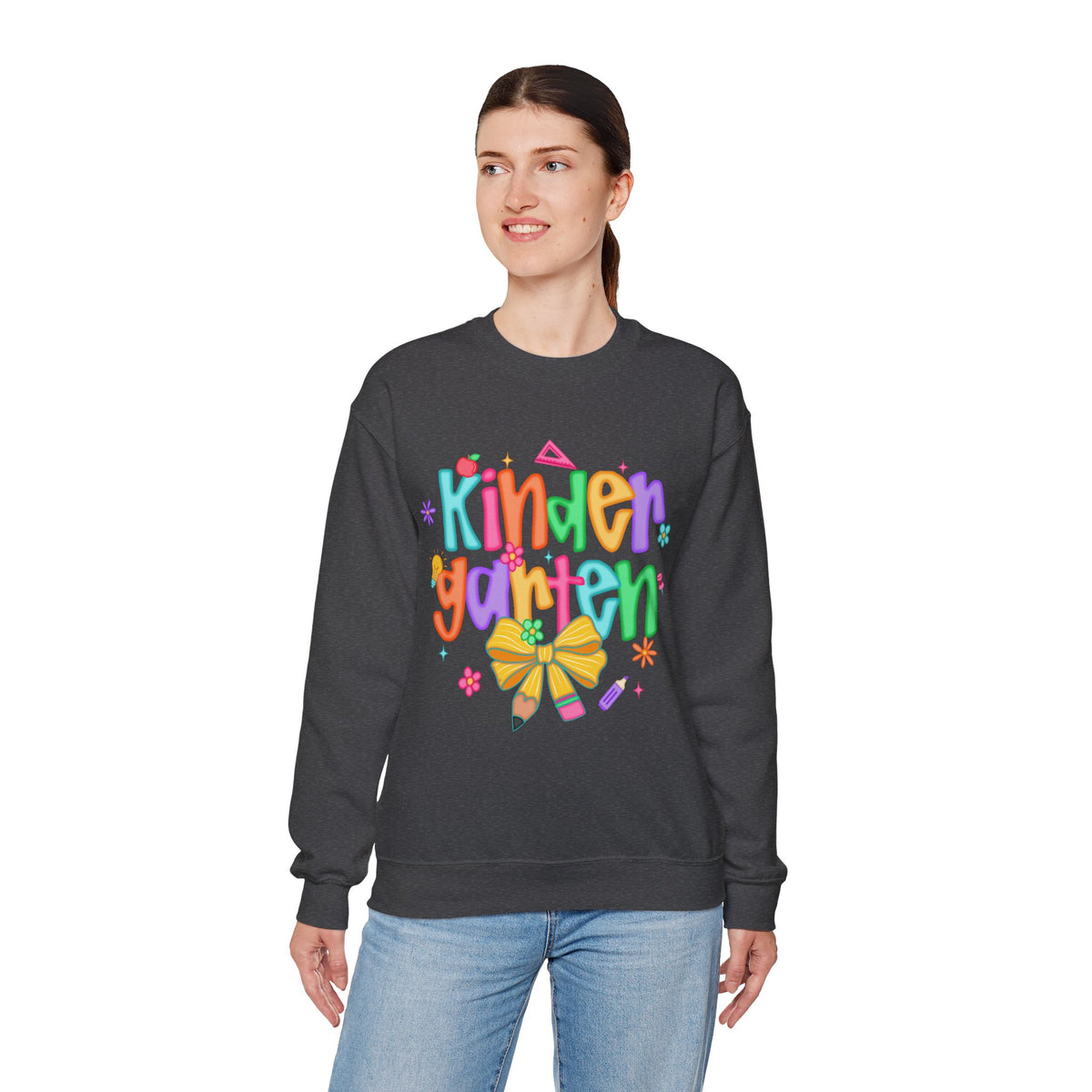 Coquette Kindergarten Pencil Bow – Gildan Heavy Blend | Trendy Women’s Soft Sweatshirt. Direct to Garment. Printed & Shipped in the USA. Unisex Sizes.
