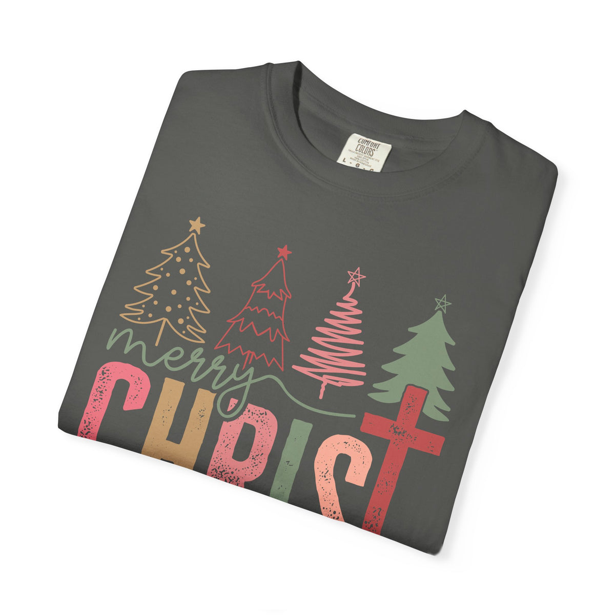 Merry ChrisTmas Christian Faith Graphic - Comfort Colors | Trendy Women's T-Shirt. Direct to Garment. Printed & Shipped in the USA. Unisex Sizes.
