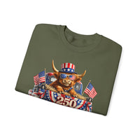 Patriotic Highland, America's 250th Birthday – Gildan Heavy Blend | Trendy Women’s and Men's Soft Sweatshirt. Direct to Garment. Printed & Shipped in the USA. Unisex Sizes.