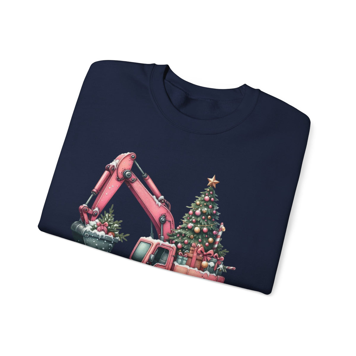 Excavator Merry Christmas Construction – Gildan Heavy Blend | Trendy Women’s Soft Sweatshirt. Direct to Garment. Printed & Shipped in the USA. Unisex Sizes.