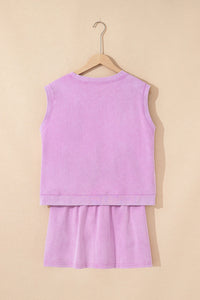 Phalaenopsis 2 Pieces Mineral Wash Cotton Tank Top Lined Split Skirt Set