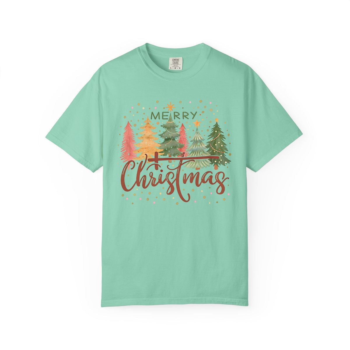 Merry ChrisTmas - Christian Faith - Comfort Colors | Trendy Women's T-Shirt. Direct to Garment. Printed & Shipped in the USA. Unisex Sizes.