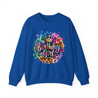Birthday Girl, Neon Leopard – Gildan Heavy Blend | Trendy Women’s Soft Sweatshirt. Direct to Garment. Printed & Shipped in the USA. Unisex Sizes.
