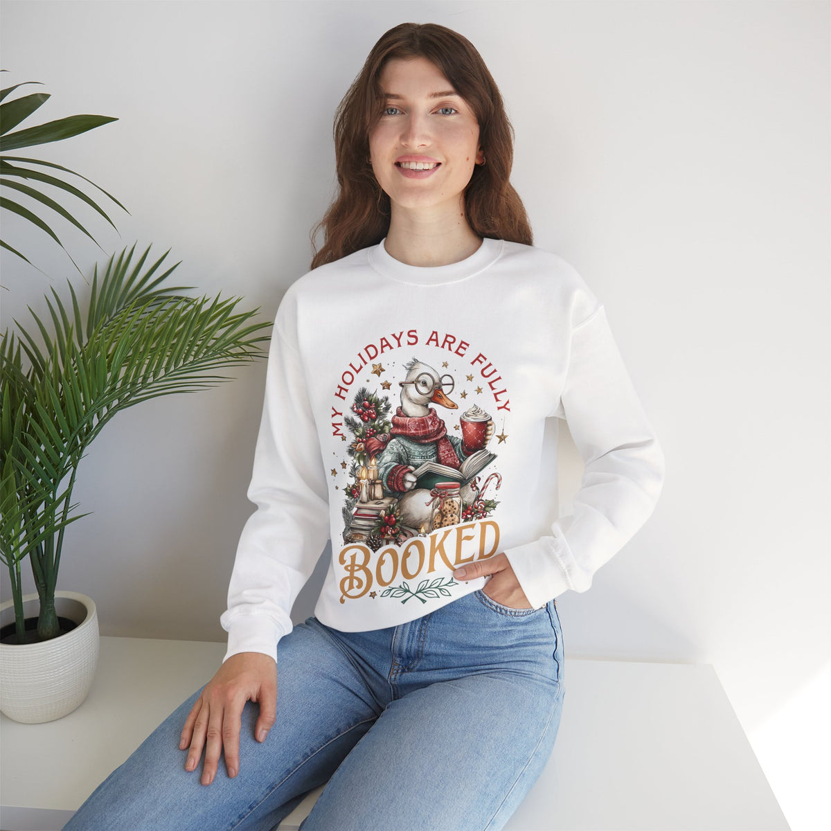 My Holidays are Fluffy and Booked – Gildan Heavy Blend | Trendy Women’s Soft Sweatshirt. Direct to Garment. Printed & Shipped in the USA. Unisex Sizes.