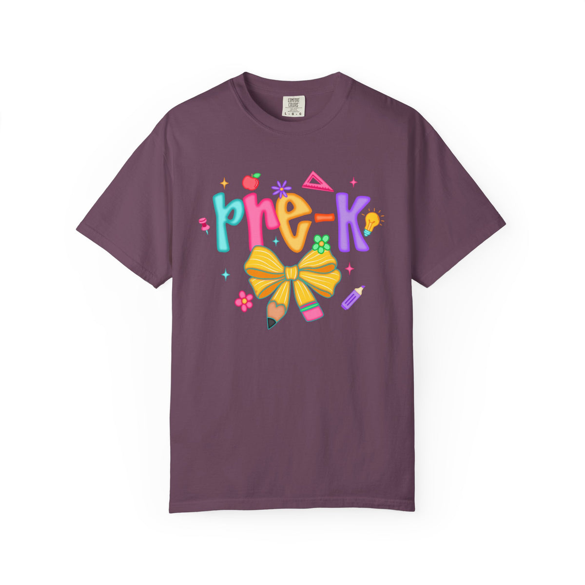Coquette Pre-K Pencil Bow - Comfort Colors | Trendy Women's T-Shirt. Direct to Garment. Printed & Shipped in the USA. Unisex Sizes.