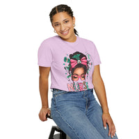 Nurse Life Messy Bun, Cute Stethoscope & Syringe - Comfort Colors | Trendy Women's T-Shirt. Direct to Garment. Printed & Shipped in the USA. Unisex Sizes.
