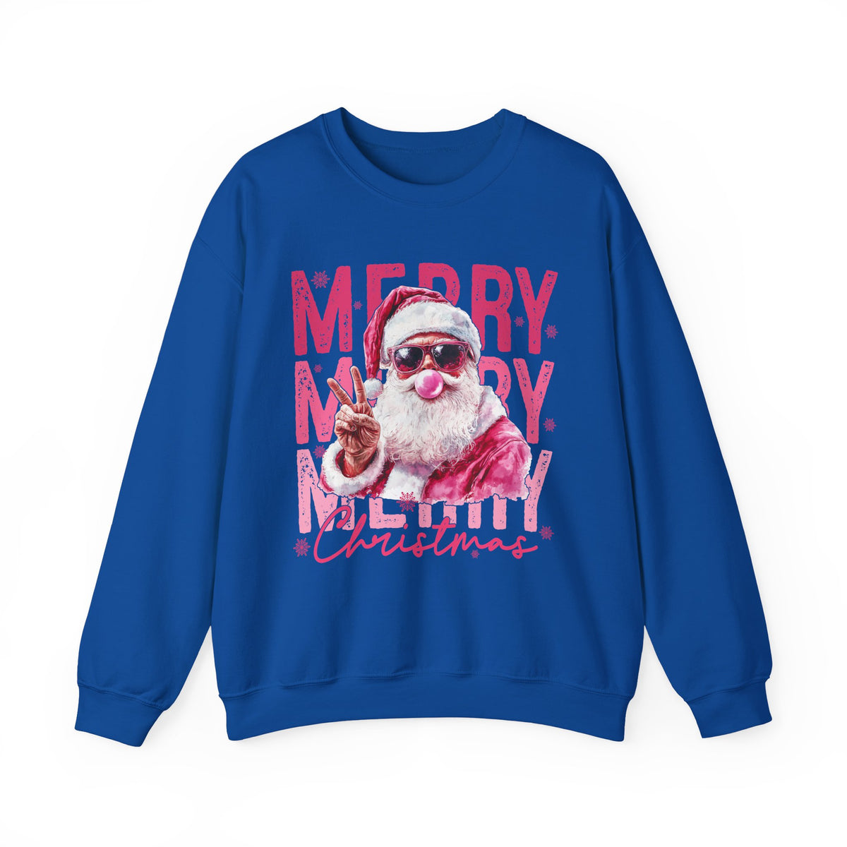 Pink Merry Christmas Bubblegum Santa – Gildan Heavy Blend | Trendy Women’s Soft Sweatshirt. Direct to Garment. Printed & Shipped in the USA. Unisex Sizes.