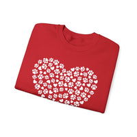 Dog Paw Heart – Gildan Heavy Blend | Trendy Women’s Soft Sweatshirt. Direct to Garment. Printed & Shipped in the USA. Unisex Sizes.