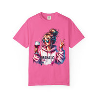 Dramatic Girl With Wine Messy Bun Peace Sign  - Comfort Colors | Trendy Women's T-Shirt. Direct to Garment. Printed & Shipped in the USA. Unisex Sizes.