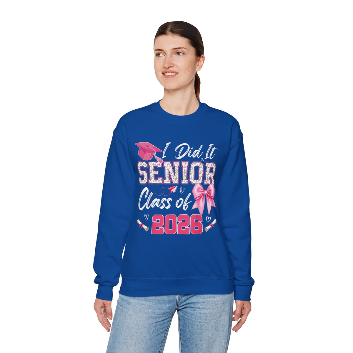 Class of 2026 I Did It Senior Coquette Bow Graduation – Gildan Heavy Blend | Trendy Women’s Soft Sweatshirt. Direct to Garment. Printed & Shipped in the USA. Unisex Sizes.