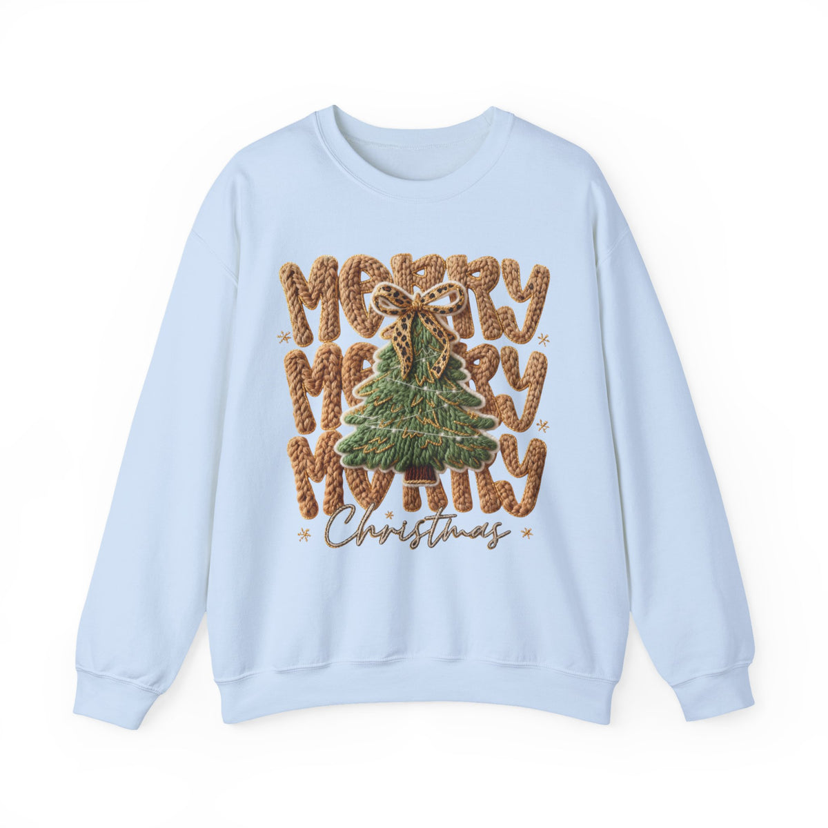 Merry Merry Merry Christmas, Faux Latch Hook Yarn – Gildan Heavy Blend | Trendy Women’s Soft Sweatshirt. Direct to Garment. Printed & Shipped in the USA. Unisex Sizes.