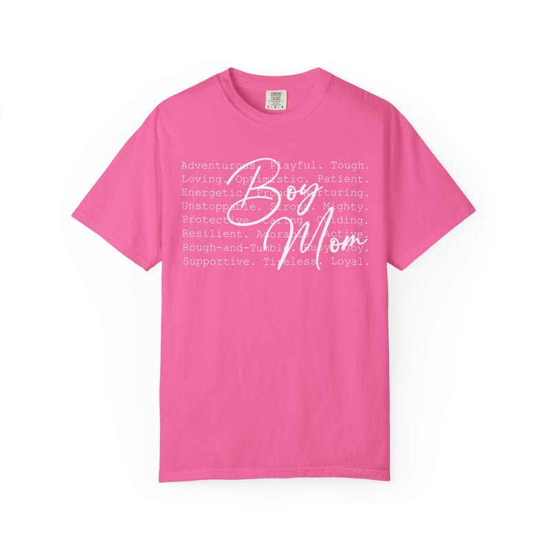 Boy Mom Typography  - Comfort Colors | Trendy Women's T-Shirt. Direct to Garment. Printed & Shipped in the USA. Unisex Sizes.