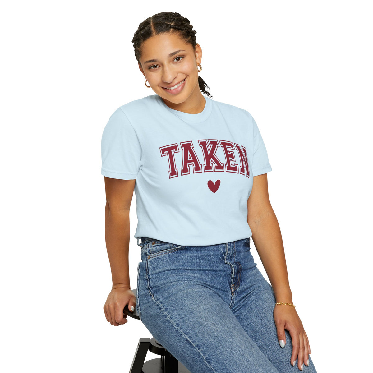 Taken - Varsity - Comfort Colors | Trendy Women's T-Shirt. Direct to Garment. Printed & Shipped in the USA. Unisex Sizes.