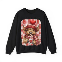 Highland Cow Be Mine, Red Checkered – Gildan Heavy Blend | Trendy Women’s Soft Sweatshirt. Direct to Garment. Printed & Shipped in the USA. Unisex Sizes.