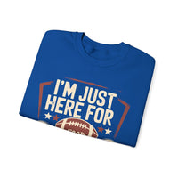 I'm Just Here for Food and Commercials – Gildan Heavy Blend | Trendy Women’s and Men's Soft Sweatshirt. Direct to Garment. Printed & Shipped in the USA. Unisex Sizes.