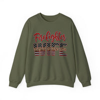 Firefighter Wife Patriotic Flag Lettering for Firefighter Spouse – Gildan Heavy Blend | Trendy Women’s Soft Sweatshirt. Direct to Garment. Printed & Shipped in the USA. Unisex Sizes.