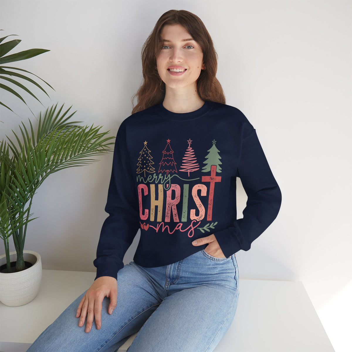 Merry ChrisTmas Christian Faith Graphic – Gildan Heavy Blend | Trendy Women’s Soft Sweatshirt. Direct to Garment. Printed & Shipped in the USA. Unisex Sizes.