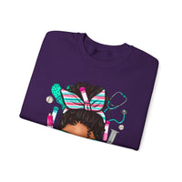 Phlebotomist Life, Messy Bun – Gildan Heavy Blend | Trendy Women’s Soft Sweatshirt. Direct to Garment. Printed & Shipped in the USA. Unisex Sizes.