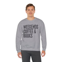 Weekends, Coffee & Books, Vintage – Gildan Heavy Blend | Trendy Women’s and Men's Soft Sweatshirt. Direct to Garment. Printed & Shipped in the USA. Unisex Sizes.