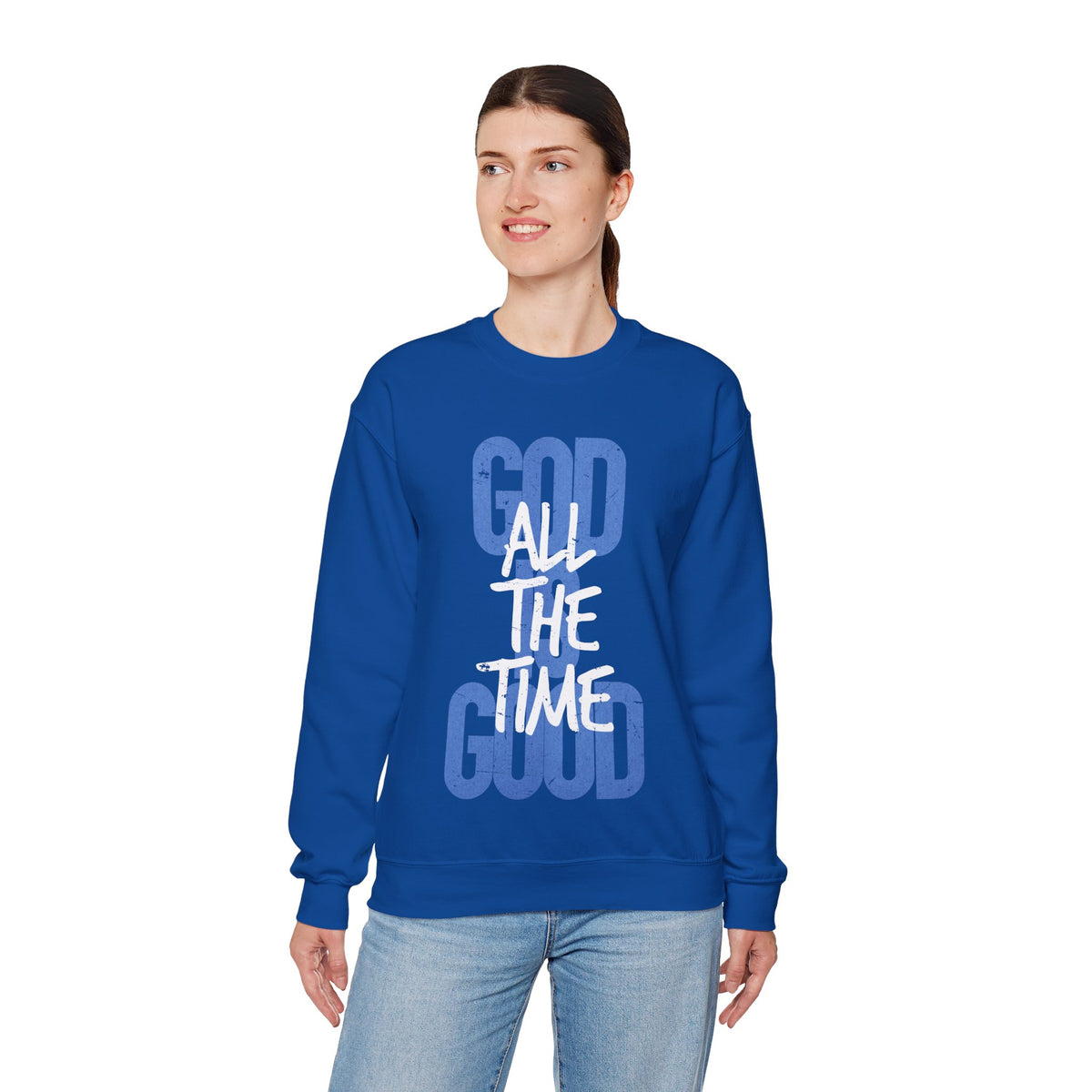 God is Good All The Time – Gildan Heavy Blend | Trendy Women’s and Women's Soft Sweatshirt. Direct to Garment. Printed & Shipped in the USA. Unisex Sizes.