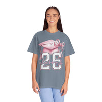 Pink Coquette, Class of 2026 Graduation Cap - Comfort Colors | Trendy Women's T-Shirt. Direct to Garment. Printed & Shipped in the USA. Unisex Sizes.