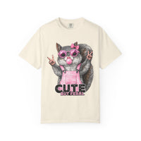 Cute But Feral, Squirrel in Pink Bibs - Comfort Colors | Trendy Women's T-Shirt. Direct to Garment. Printed & Shipped in the USA. Unisex Sizes.