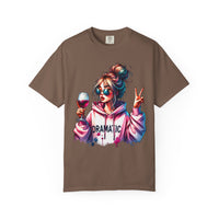 Dramatic Girl With Wine Messy Bun Peace Sign  - Comfort Colors | Trendy Women's T-Shirt. Direct to Garment. Printed & Shipped in the USA. Unisex Sizes.