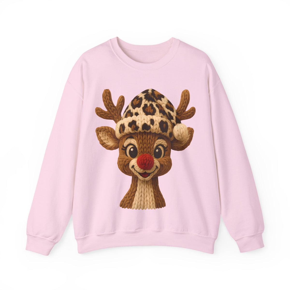 Rudolph Reindeer Leopard Santa Hat Christmas – Gildan Heavy Blend | Trendy Women’s Soft Sweatshirt. Direct to Garment. Printed & Shipped in the USA. Unisex Sizes.